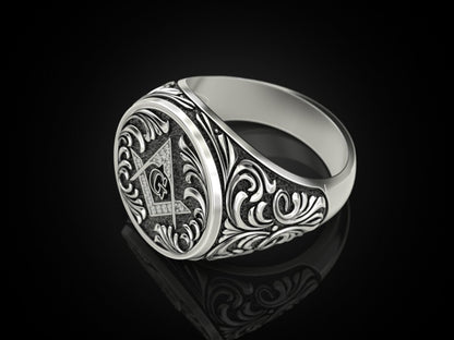 Mason Ring 925 Sterling Silver Freemason Square and Compasses Emblem Ring US7-15