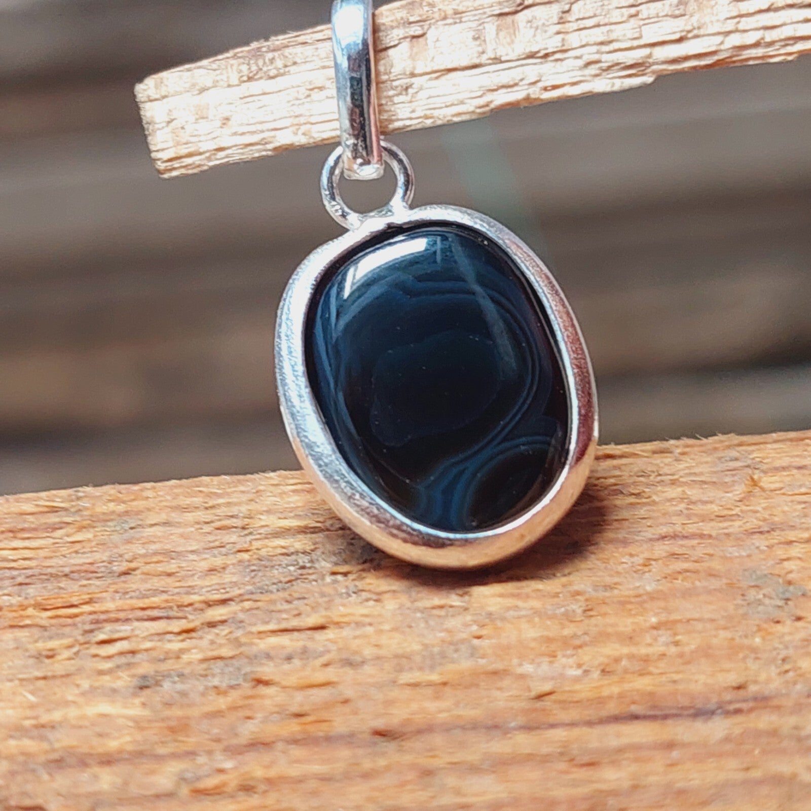 Natural Black Agate Quartz Pendant,925 Sterling Silver Womens Jewelry Gift