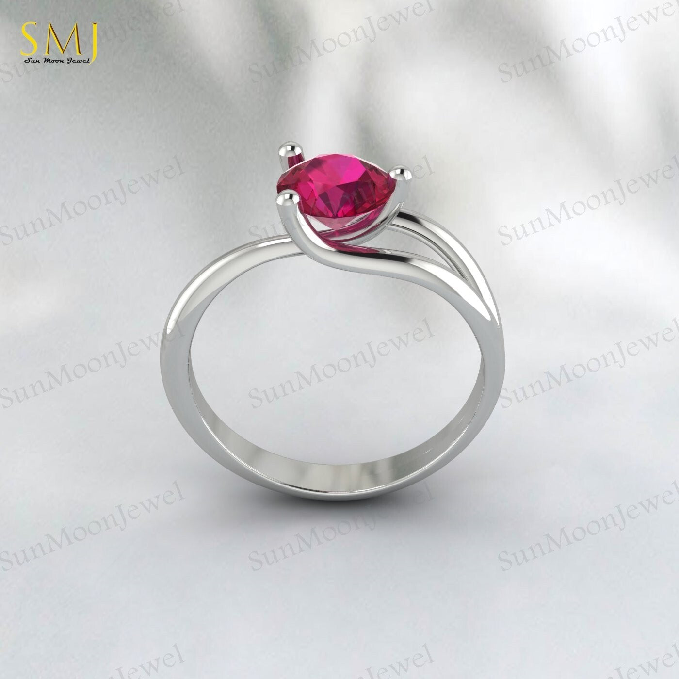 Red Ruby Gemstone 925 Silver Women Ring Lab Created July Birthstone Ring US5~15