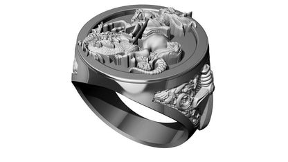 Saint George Cross Dragon Ring 925 Silver Signet Ring US5~15 Gift For Men Women