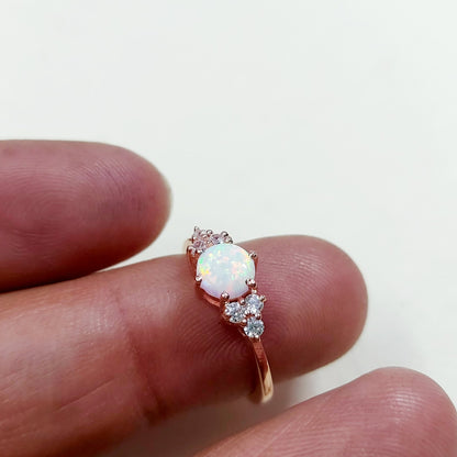 Natural Opal Round Cut Moissanite Engagement Wedding Women Silver Ring US5~15