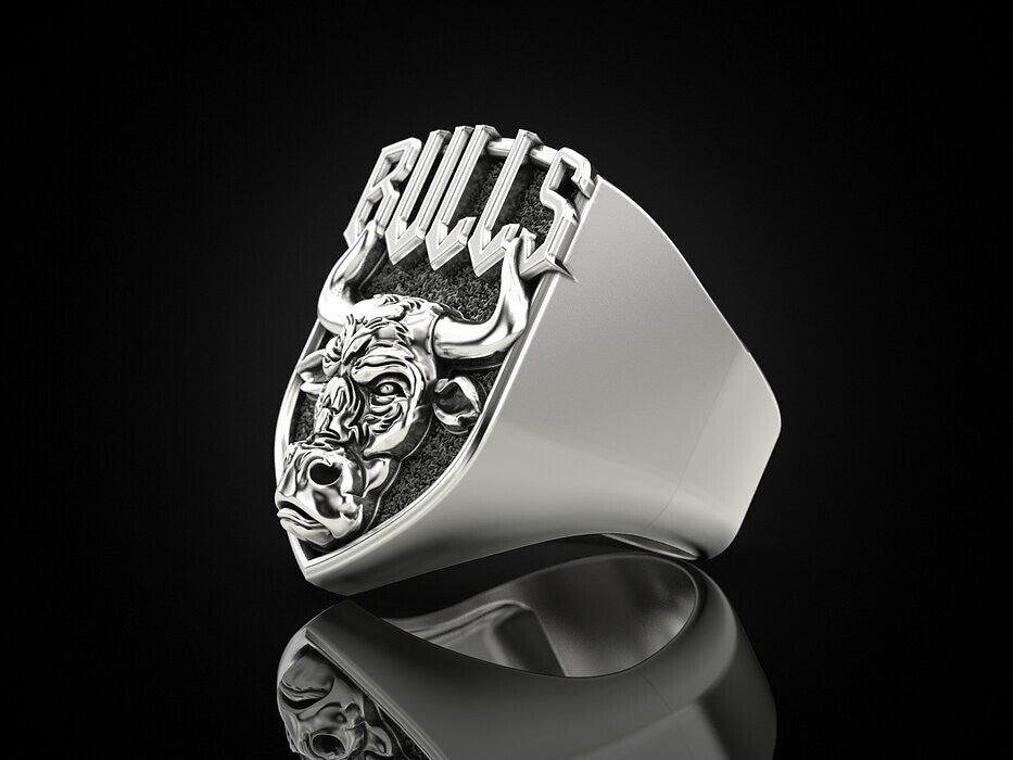 925 Sterling Silver Men's Bull Head Punk Vintage Biker Silver Bull Ring US7-15