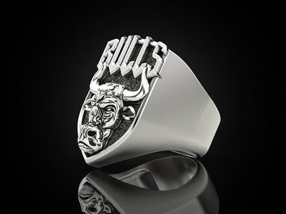 925 Sterling Silver Men's Bull Head Punk Vintage Biker Silver Bull Ring US7-15