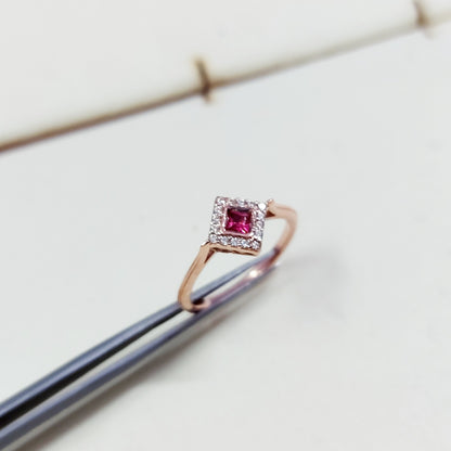 Natural Ruby Diamond Engagement Ring Square Halo Silver Band US5 ~15 Women Gift