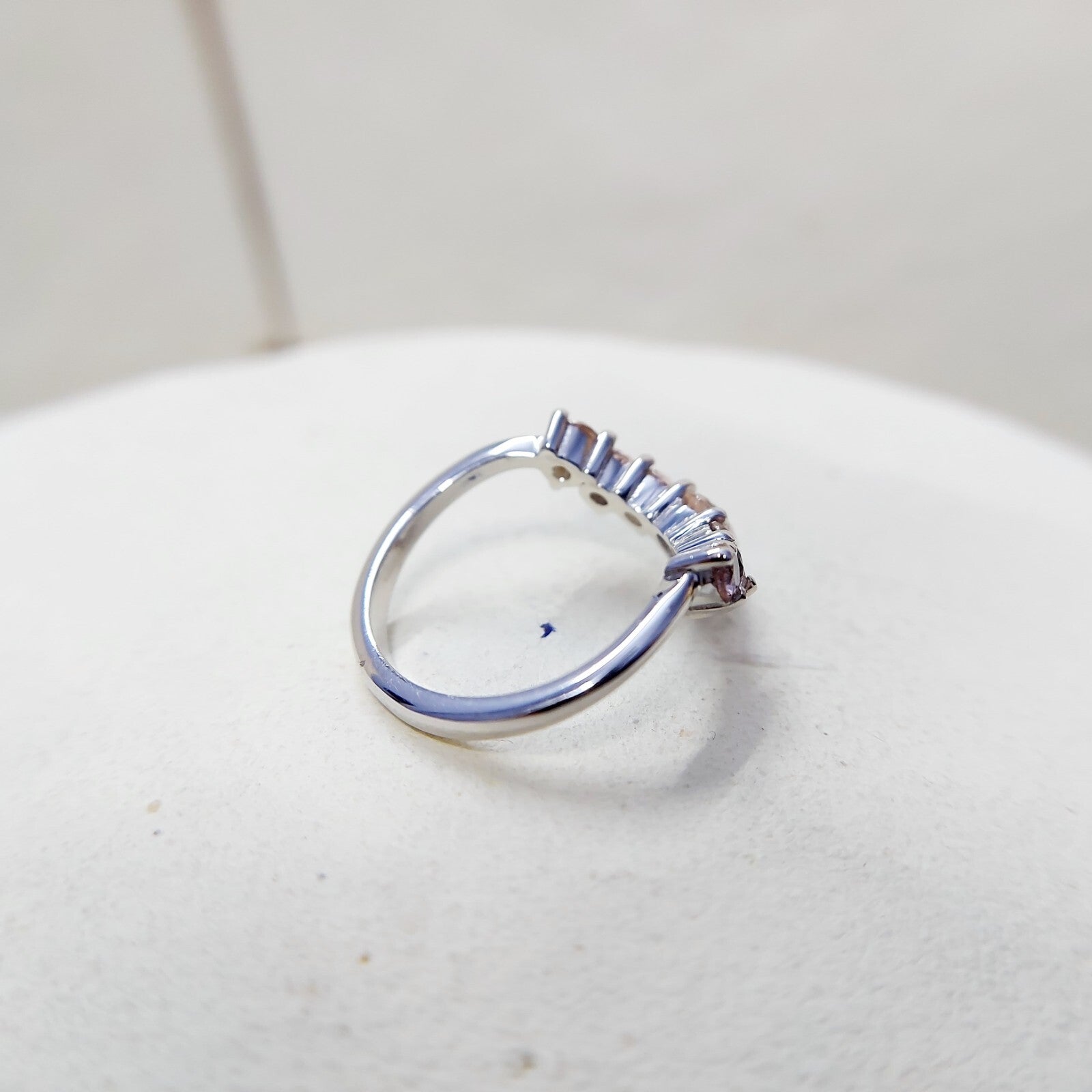 Morganite V Chevron Wedding Band Silver Art Deco Stacking Gift Women Ring US5~15