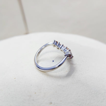 Morganite V Chevron Wedding Band Silver Art Deco Stacking Gift Women Ring US5~15