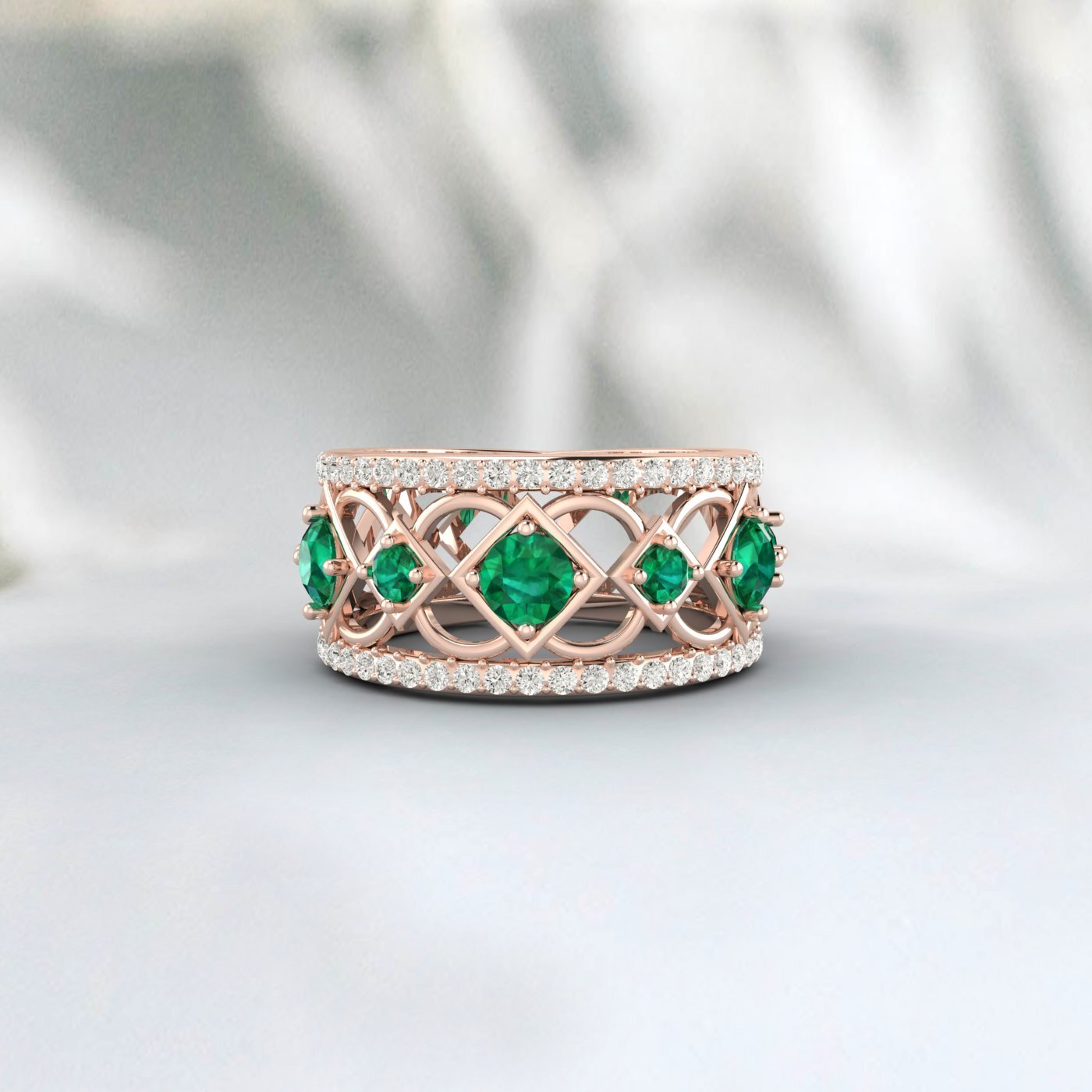 Lab Created Emerald 925 Sterling Silver Rose Gold Prong Stacking Matching Band 