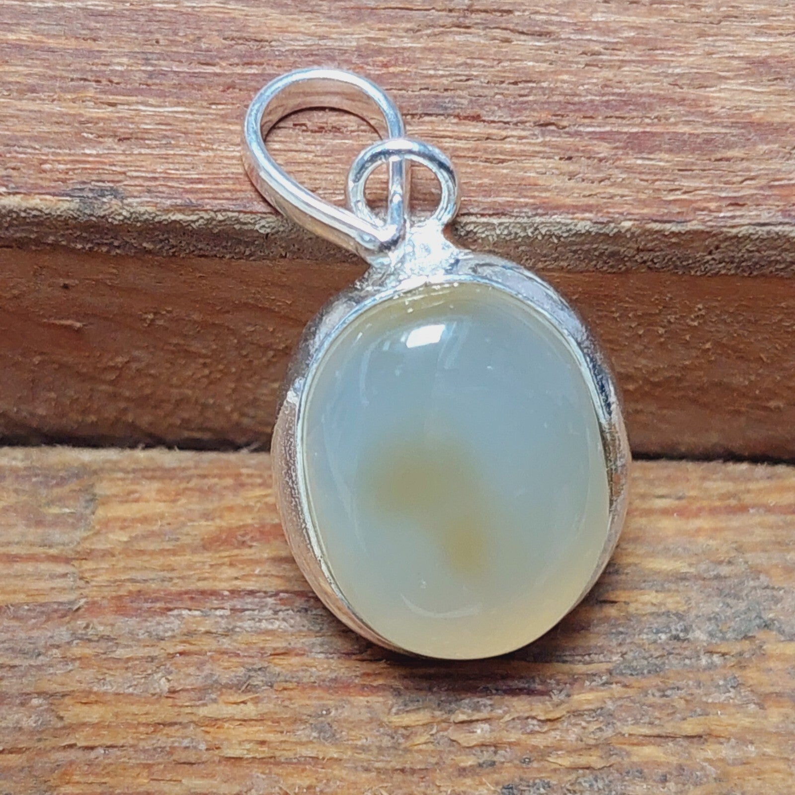 Natural Gray Agate Slice Pendant,925 Sterling Silver Light Gray Agate Necklaces