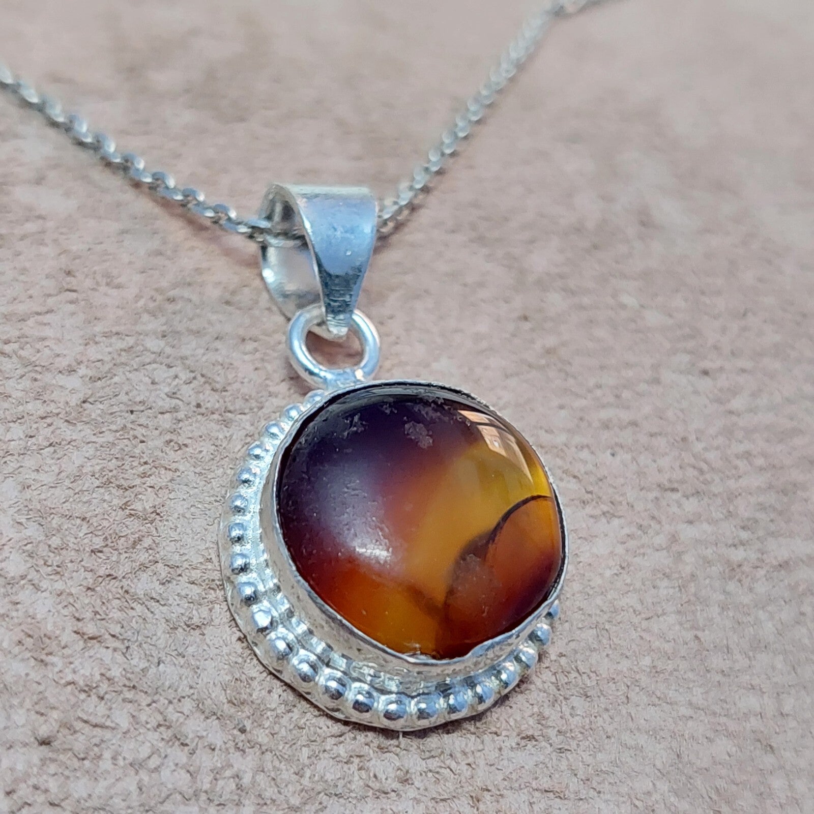 925 Sterling Silver Round Shape Brown Agate Pendant Only Pendant For Women