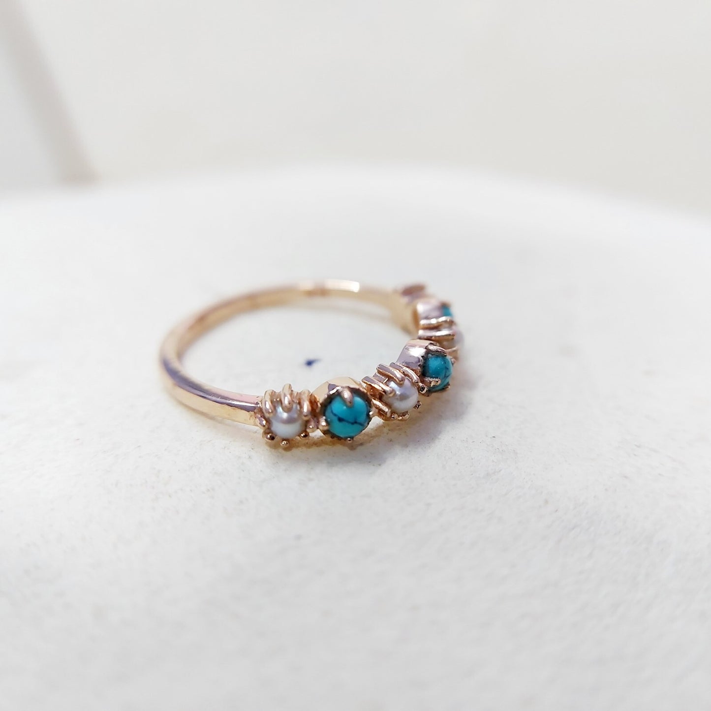 Turquoise Pearl Half Band Gemstone Wedding Engagement Ring For Women Gift Us5~15