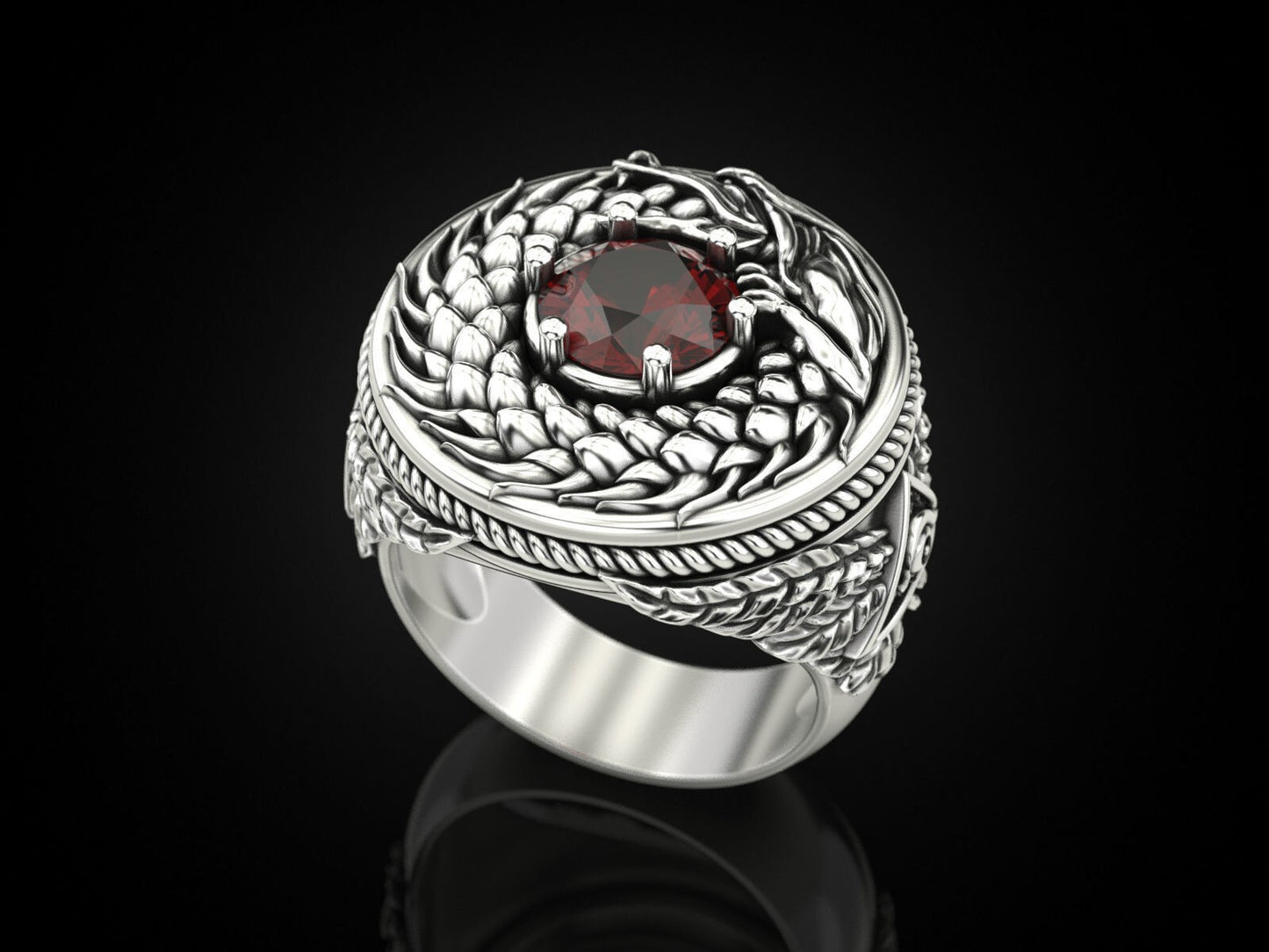 925 Sterling Silver Ouroboros Dragon Serpent Ring Handmade Ring Men Size 5-15