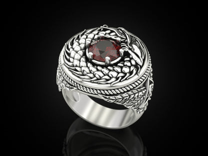 925 Sterling Silver Ouroboros Dragon Serpent Ring Handmade Ring Men Size 5-15