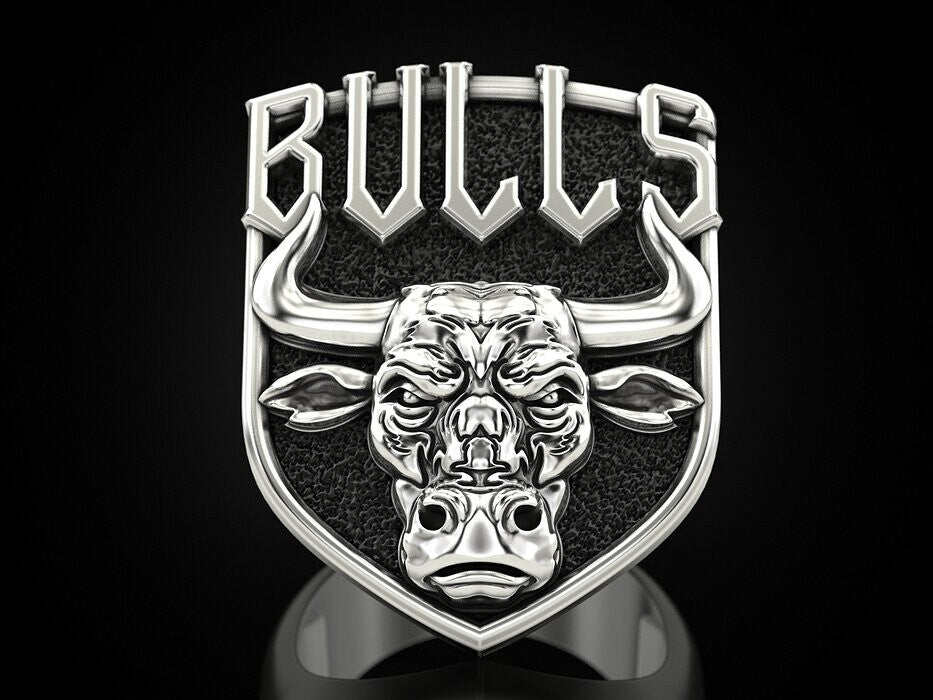 925 Sterling Silver Men's Bull Head Punk Vintage Biker Silver Bull Ring US7-15
