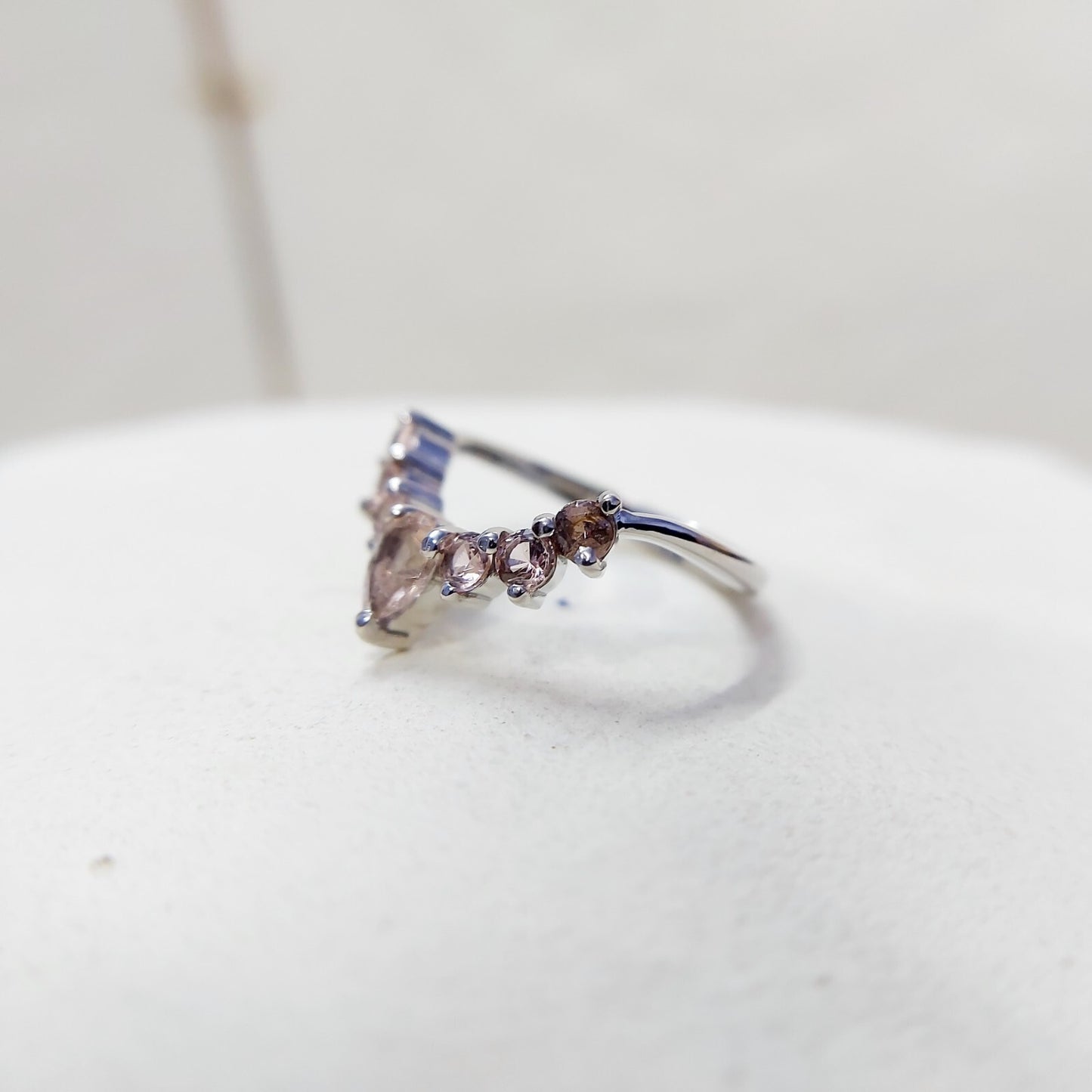Morganite V Chevron Wedding Band Silver Art Deco Stacking Gift Women Ring US5~15