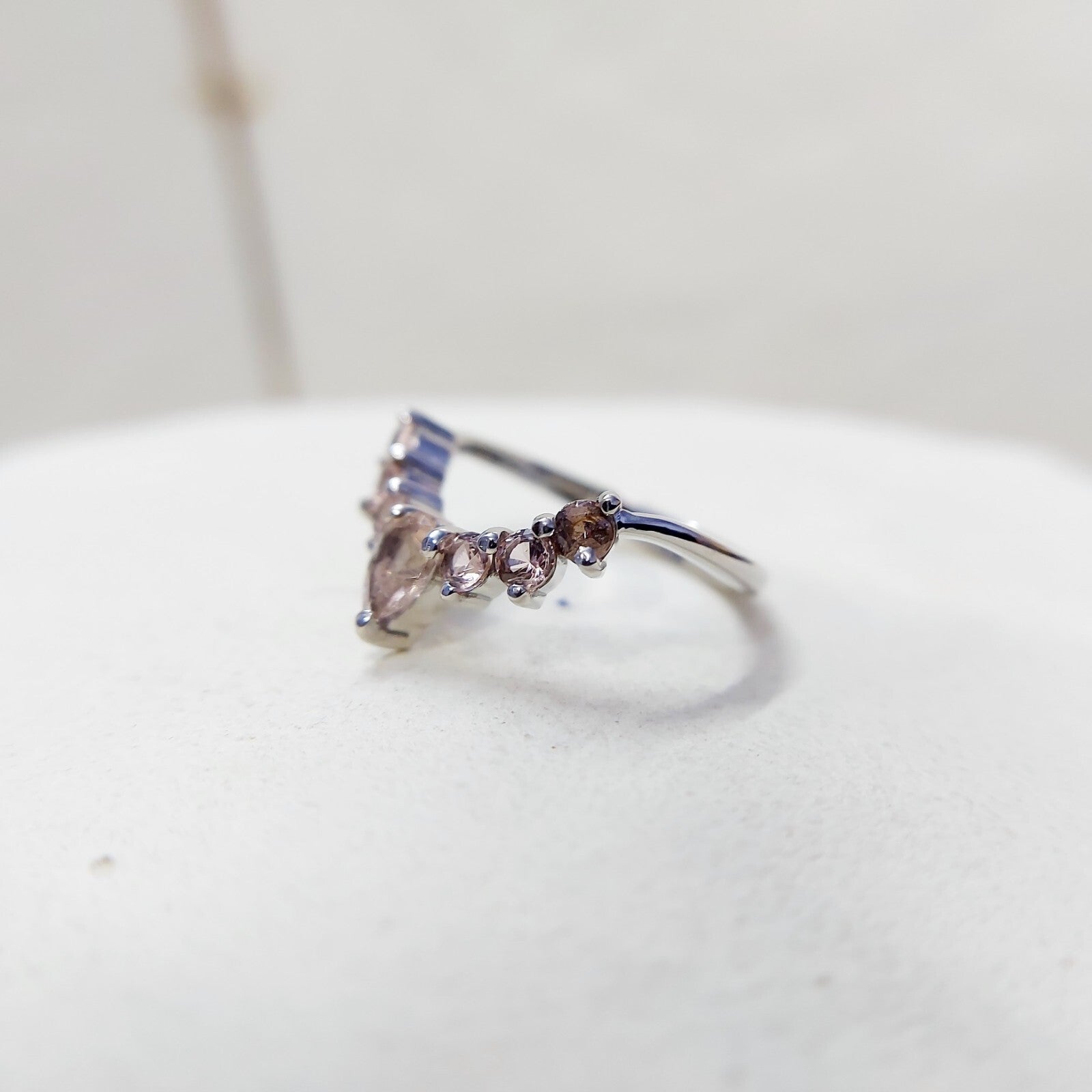 Morganite V Chevron Wedding Band Silver Art Deco Stacking Gift Women Ring US5~15