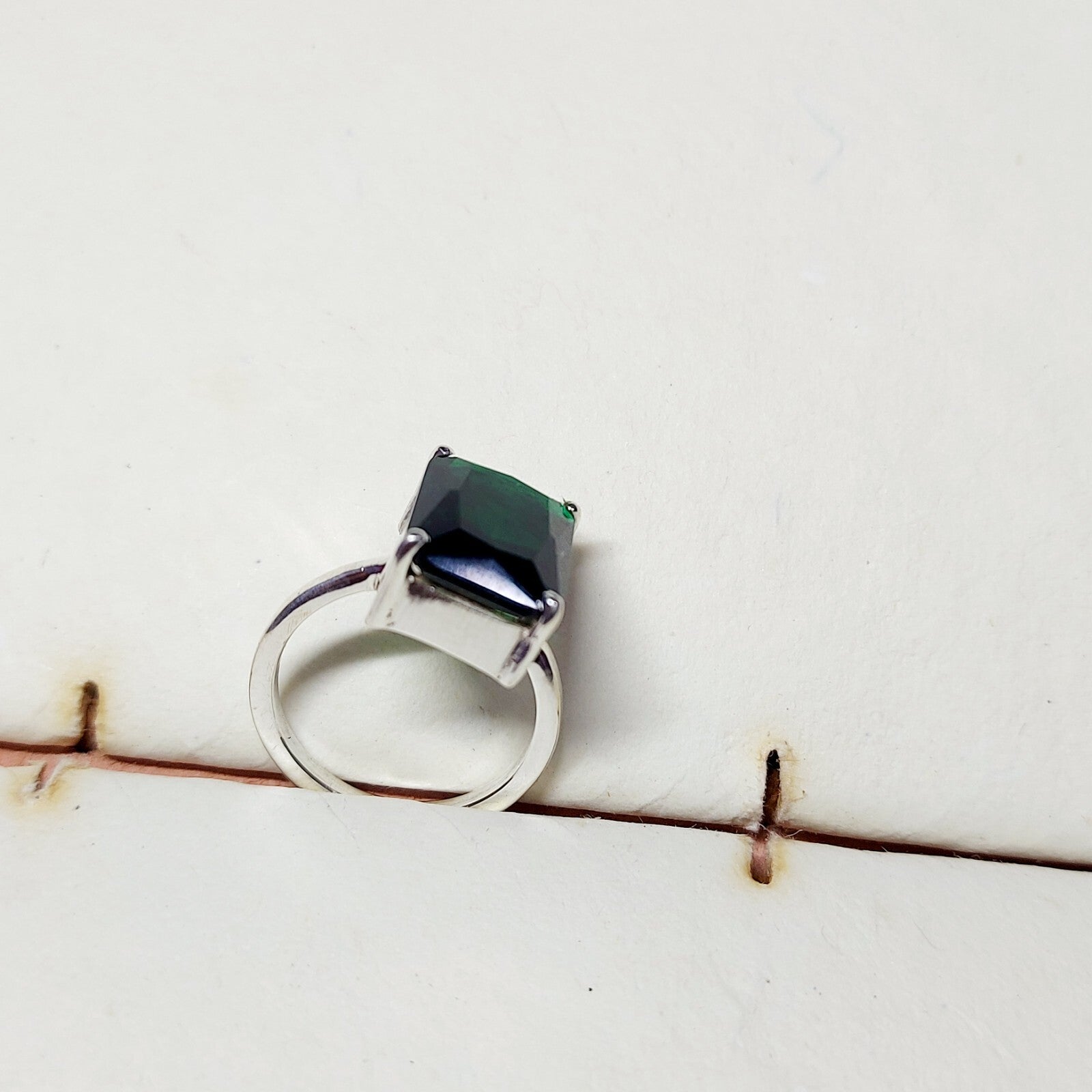 Natural Emerald Cut Green Emerald Wedding Engagement Ring Silver Band US5 ~15