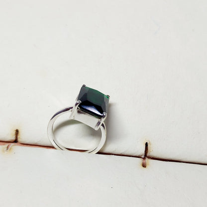 Natural Emerald Cut Green Emerald Wedding Engagement Ring Silver Band US5 ~15