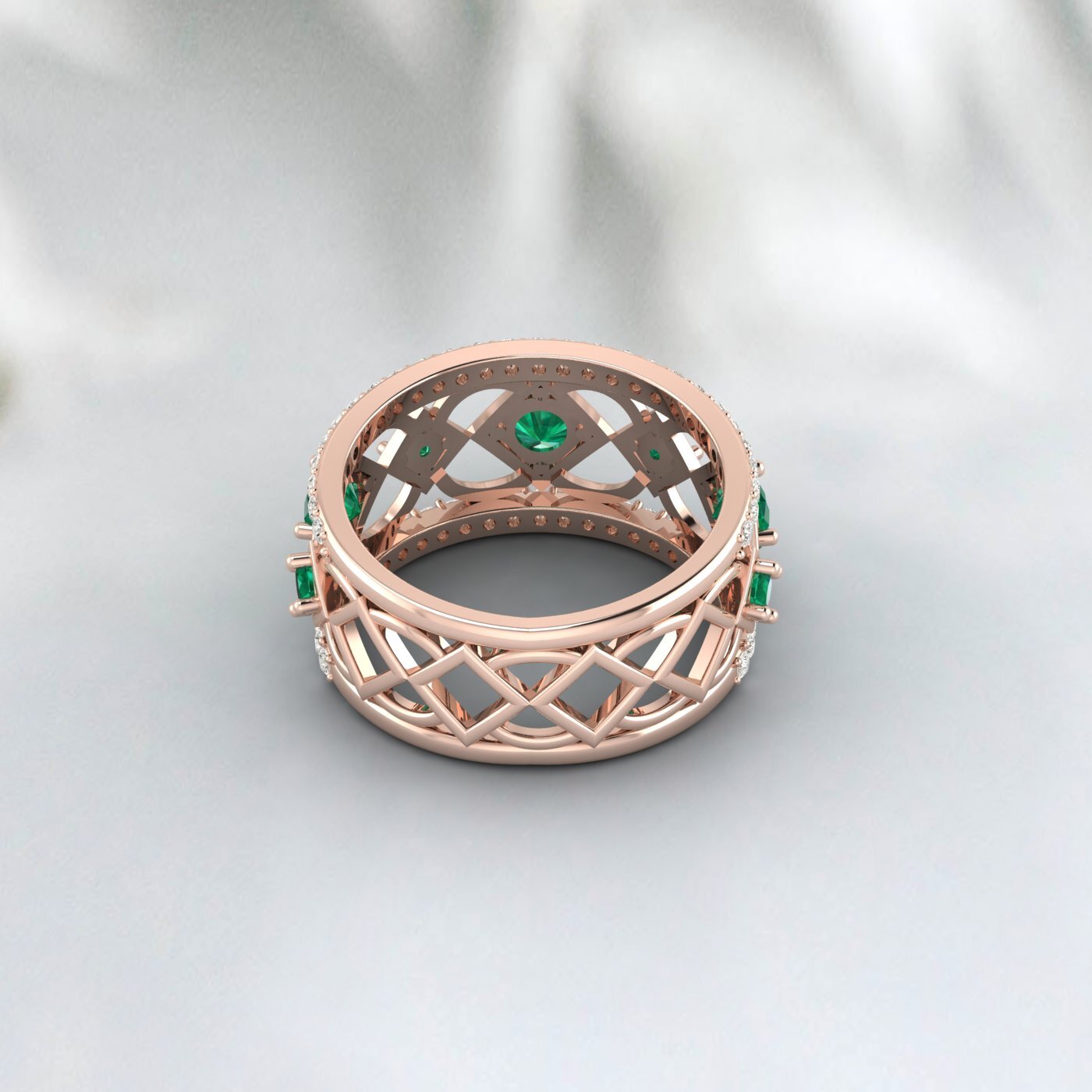 Lab Created Emerald 925 Sterling Silver Rose Gold Prong Stacking Matching Band 