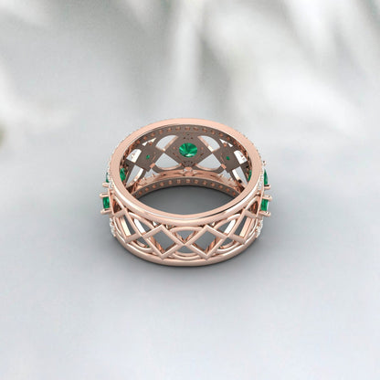 Lab Created Emerald 925 Sterling Silver Rose Gold Prong Stacking Matching Band 