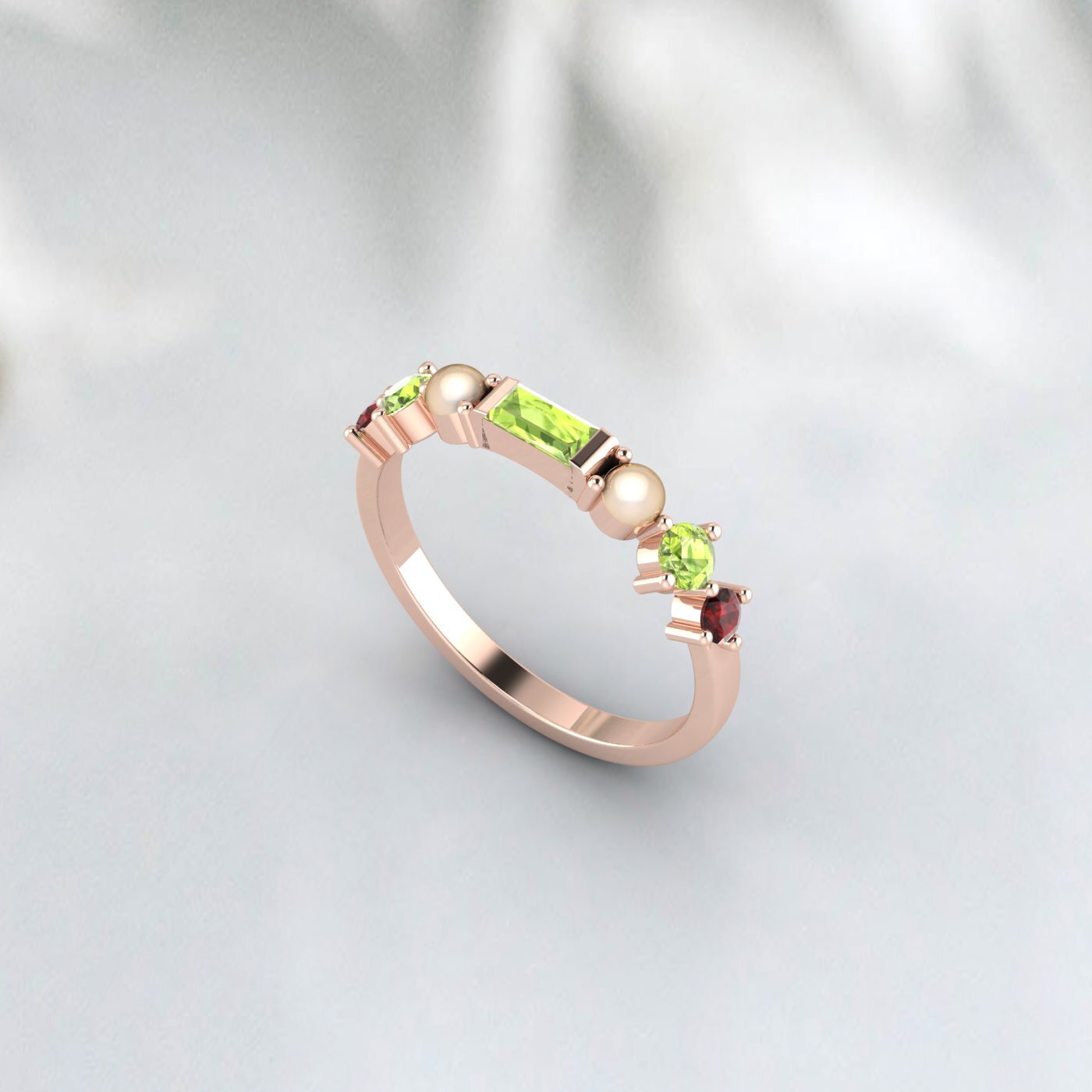 Natural Peridot, Pearl And Garnet Wedding Anniversary Ring 925 Sterling Silver