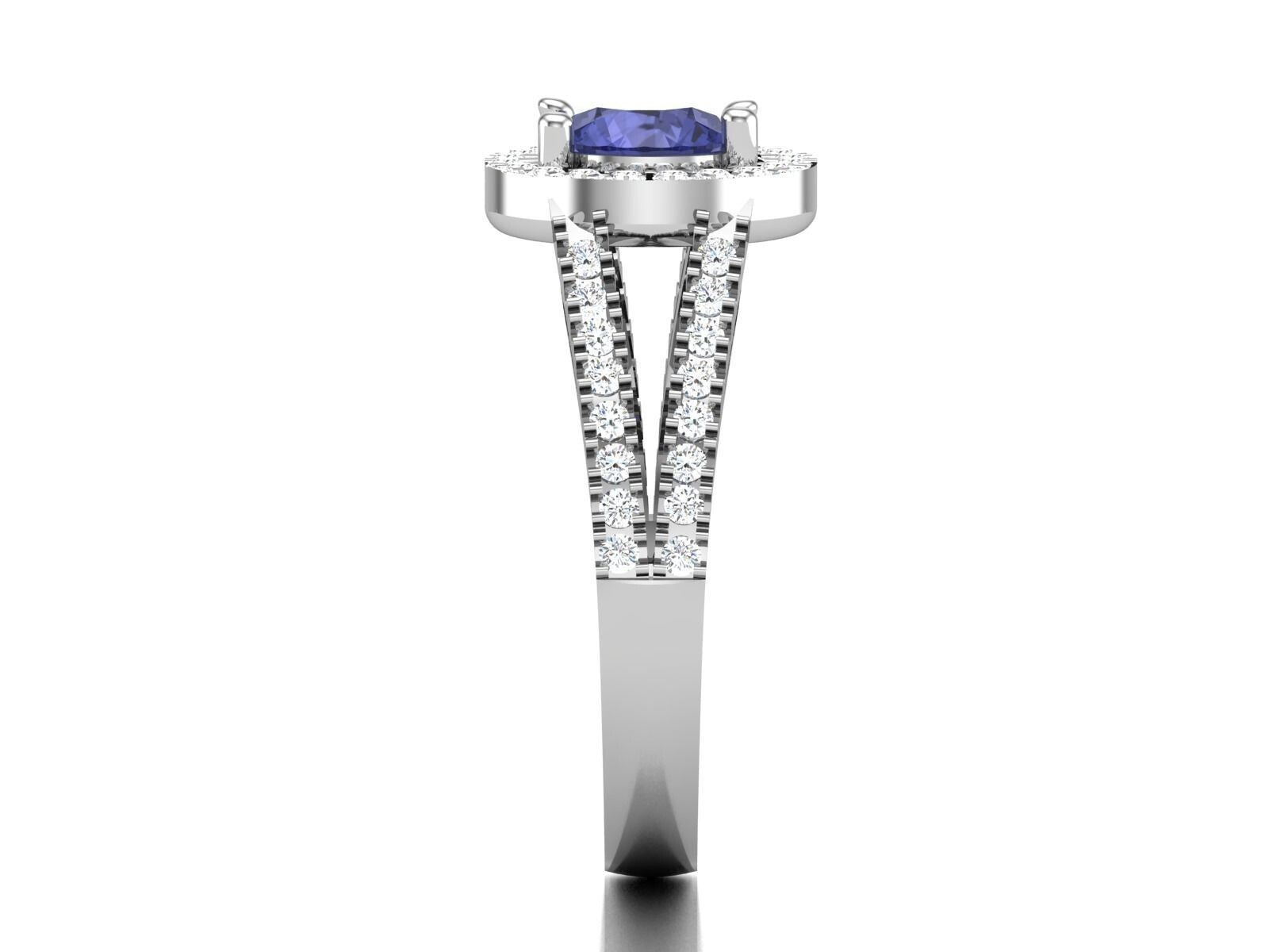 Certified Tanzanite Halo Wedding Engagement Ring 925 Silver Round Cut US5 ~15