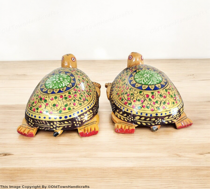 Wooden Tortoise Statue Feng Shui Vastu Handcrafted Decor Gift Rajasthan Hand