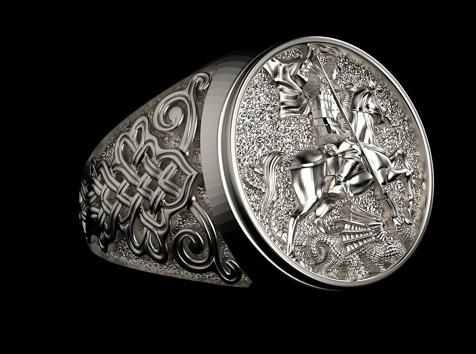 925 Sterling Silver Saint George Ring Dragon Patron Us5~ 15 Men Unique Gift Men