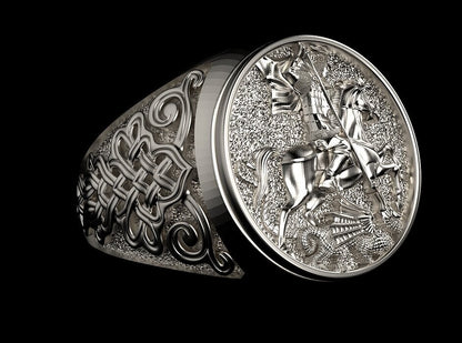 925 Sterling Silver Saint George Ring Dragon Patron Us5~ 15 Men Unique Gift Men