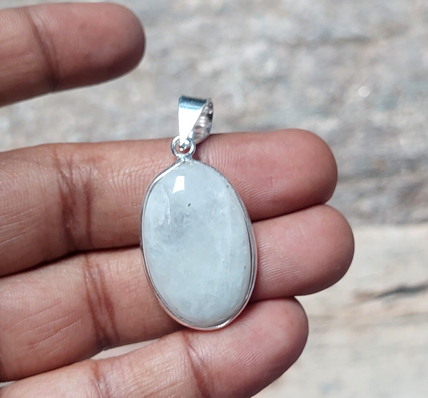 925 Sterling Silver Oval White Agate Stone Pendant Necklace for Women Gift