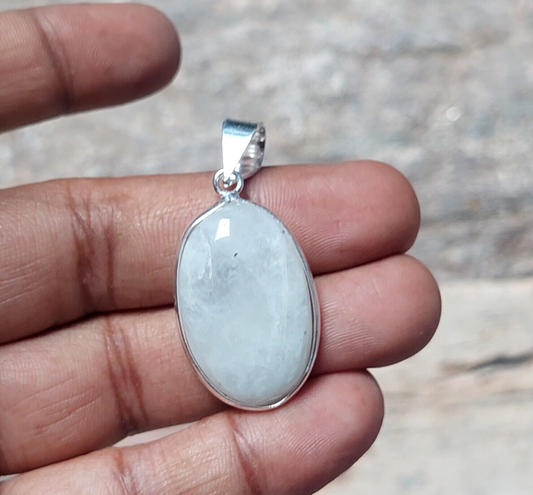 925 Sterling Silver Oval White Agate Stone Pendant Necklace for Women Gift