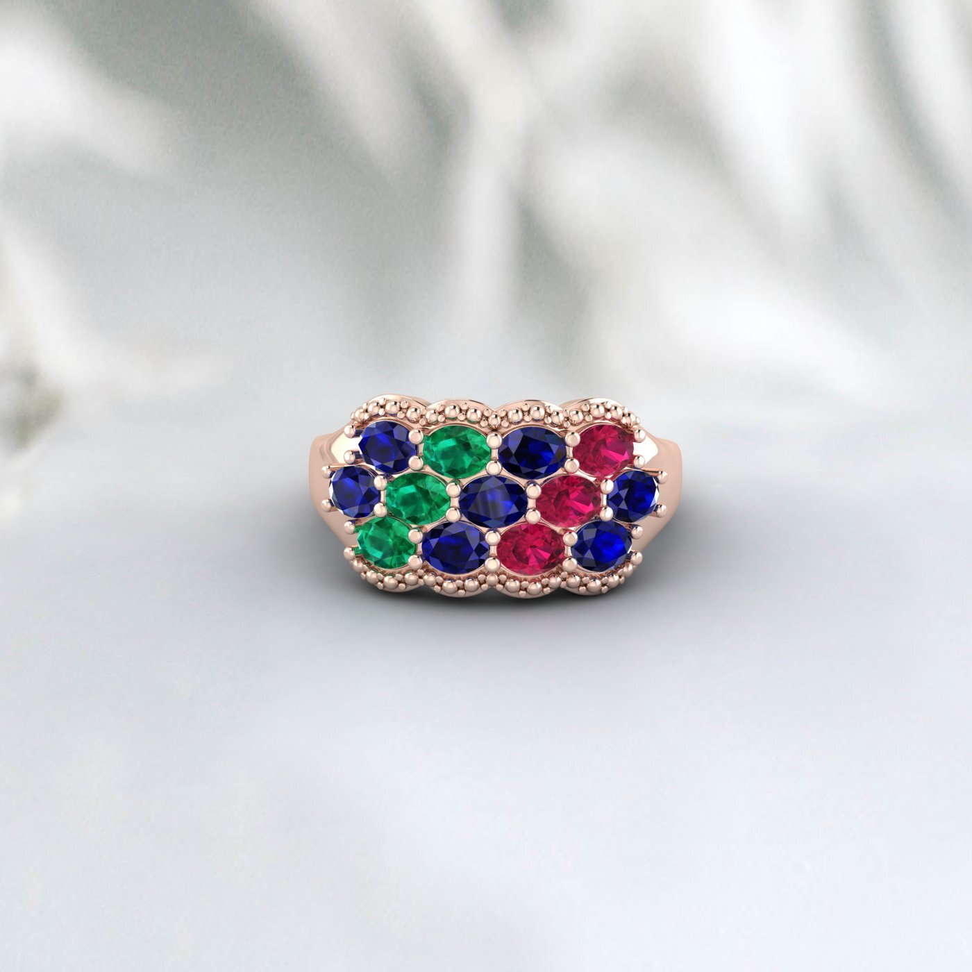 Natural Oval Cut Blue Sapphire 925 Sterling Silver Ruby & Emerald Antique Ring 