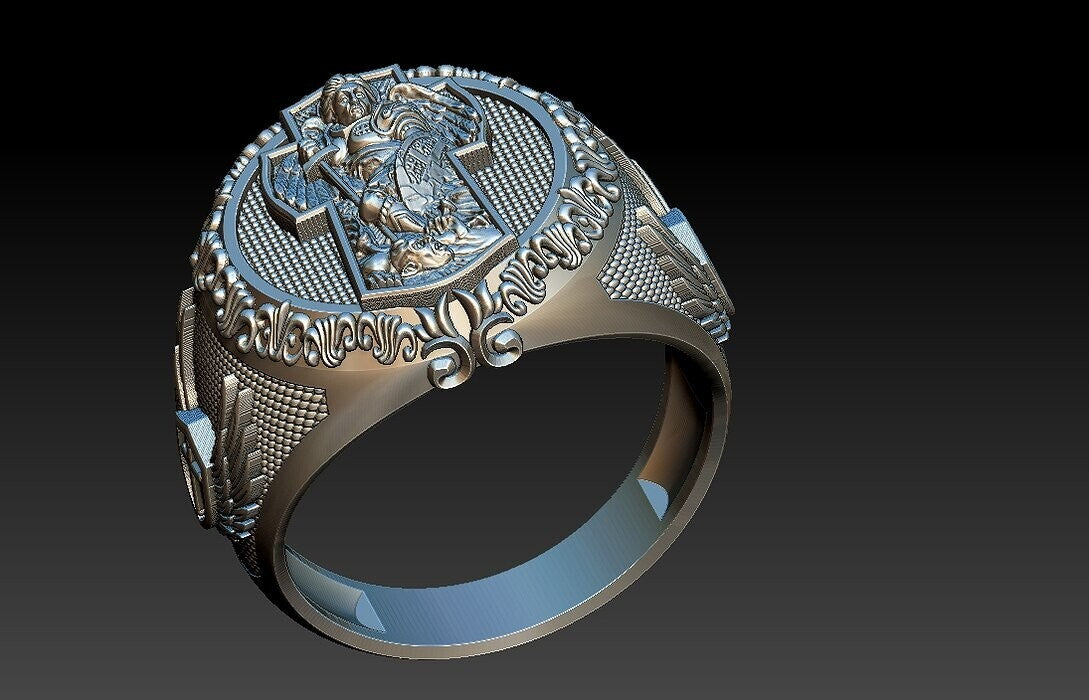 St Michael Archangel Ring 925 Sterling Silver San Miguel Amulet Men Gift US5~ 15