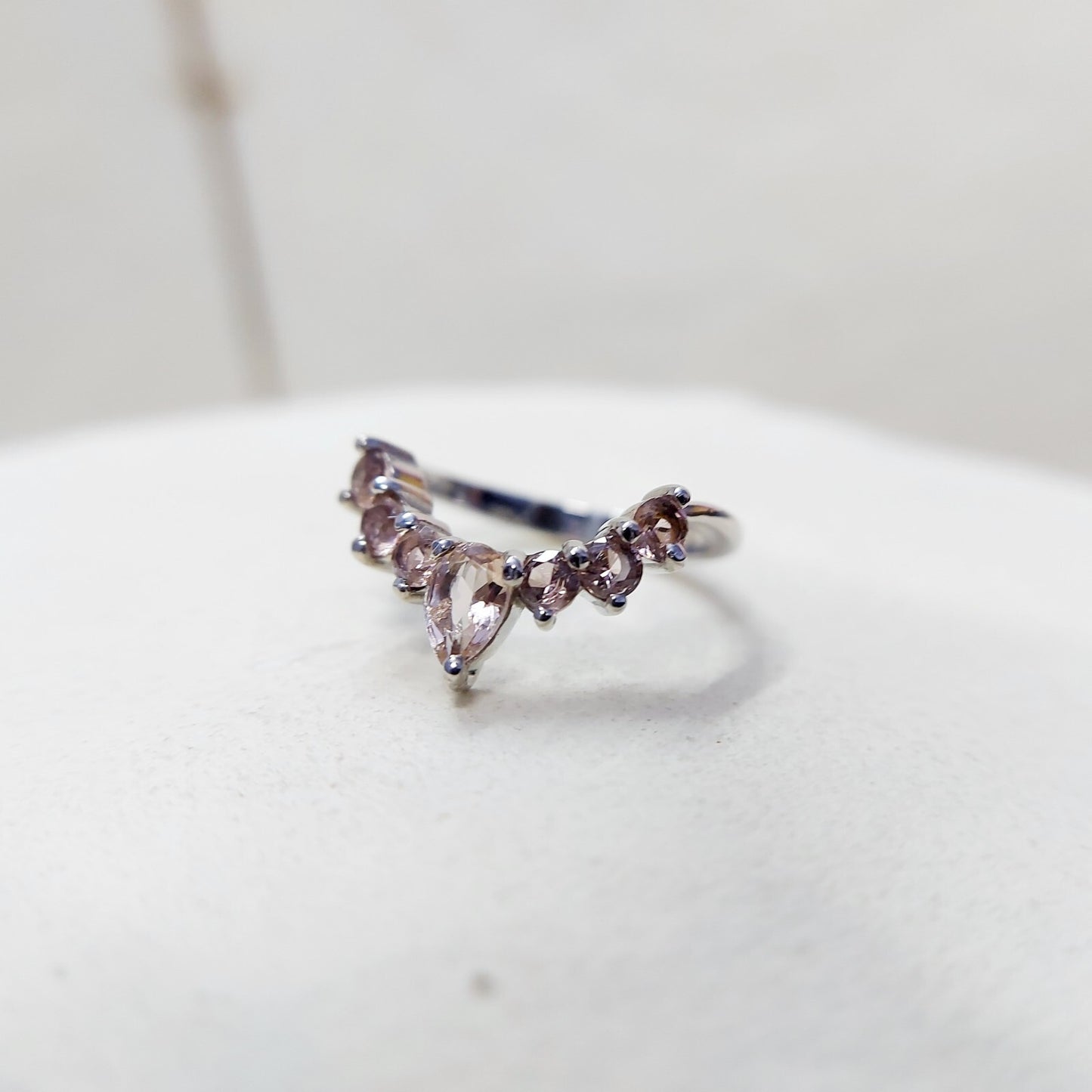 Morganite V Chevron Wedding Band Silver Art Deco Stacking Gift Women Ring US5~15