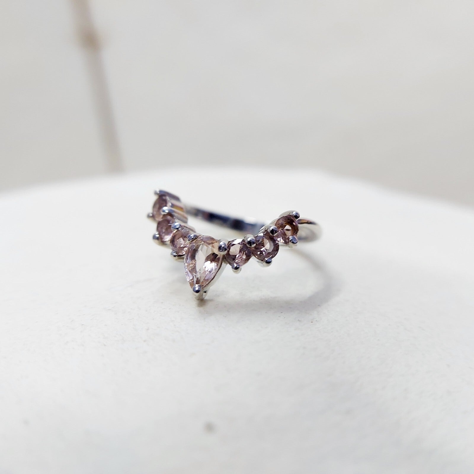 Morganite V Chevron Wedding Band Silver Art Deco Stacking Gift Women Ring US5~15