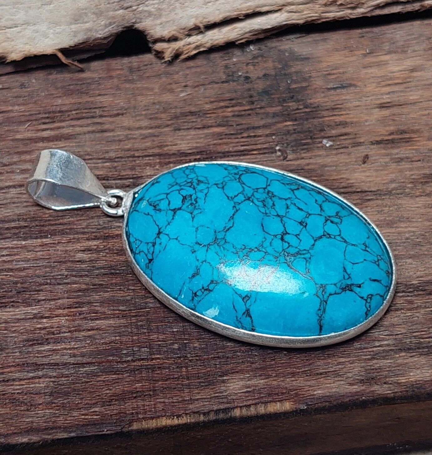 Oval Turquoise 925 Sterling Silver Pendant,Christmas Day Gift,Women's Necklace