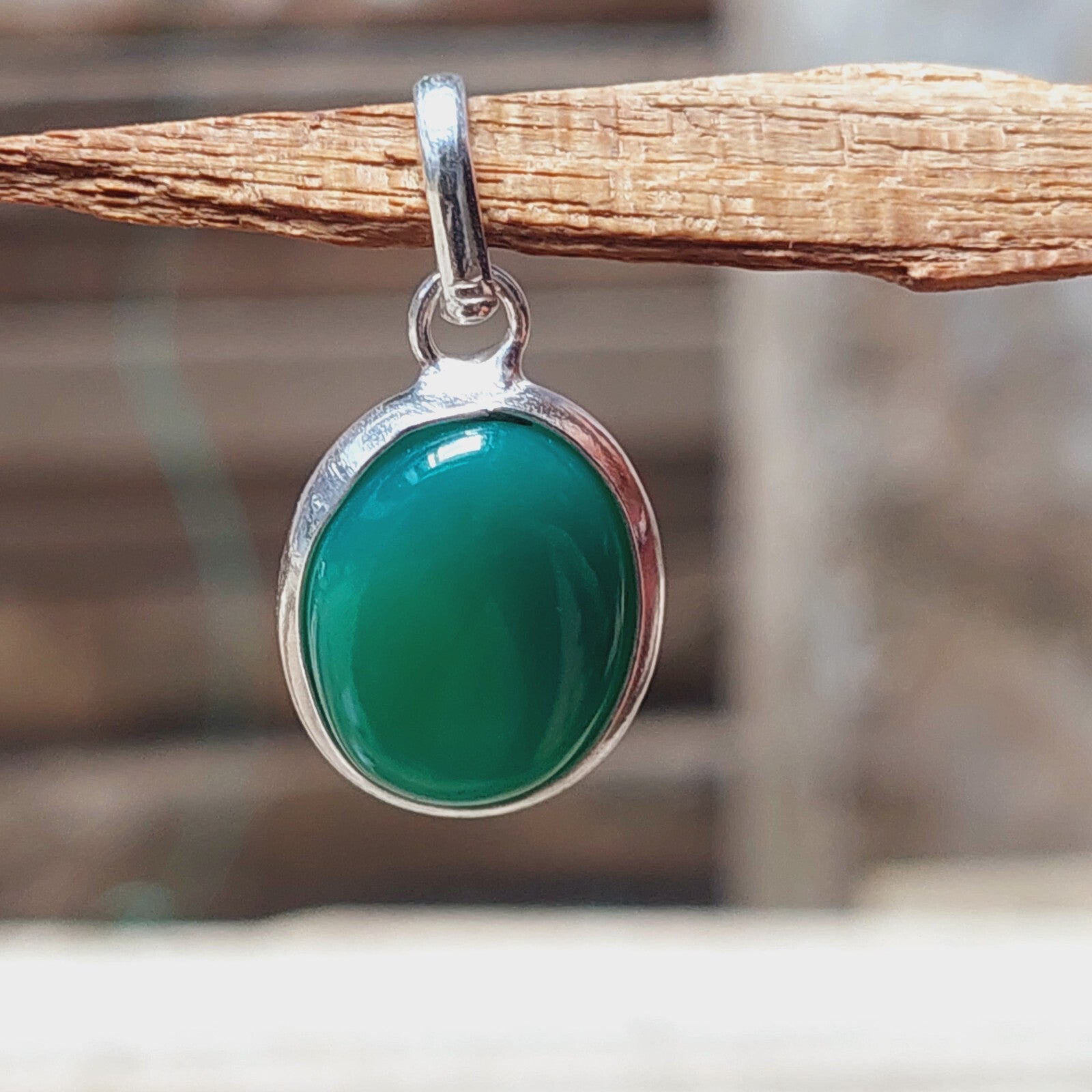 925 Sterling Silver Ovel Green Onyx Handmade Pendant Necklace,Gift For Friend