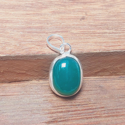 925 Sterling Silver Ovel Green Onyx Pendant Necklace Christmas Anniversary Gift