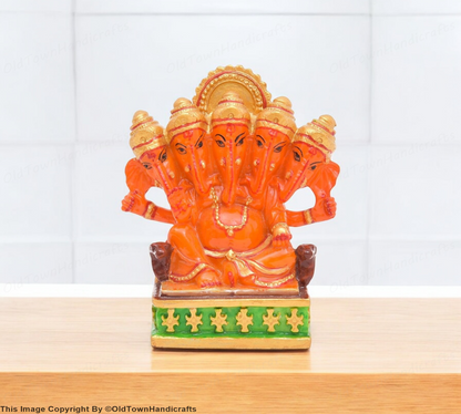 Handcrafted Panchmukhi Ganesh Ji Statue Polyresin Idol for Gift & Home Decor