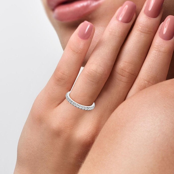 925 Sterling Silver Eternity Wedding Ring CZ Diamond Curved Band Ring Men US5~15