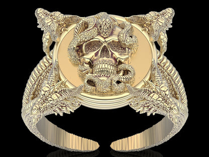 Punk Snake Dragon Brass Ring Gothic Biker Skull Fantasy Style Men Ring US5~15