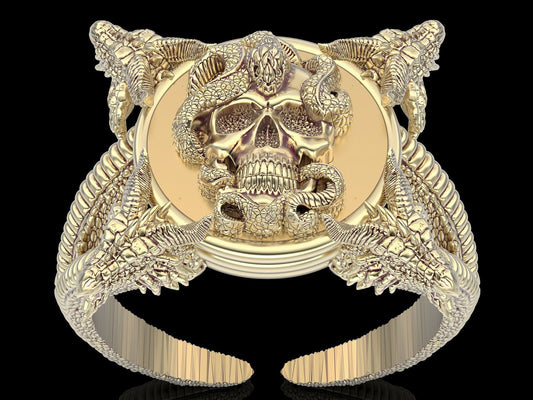 Punk Snake Dragon Brass Ring Gothic Biker Skull Fantasy Style Men Ring US5~15