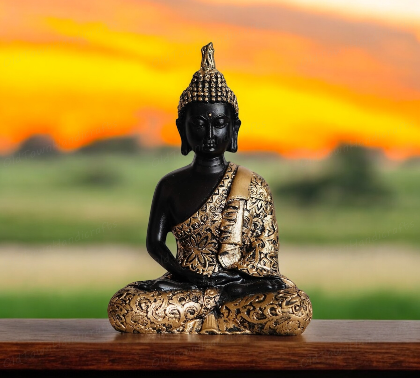 Black & Copper Polyresin Meditating Lord Buddha Statue Ideal for Home Decor Gift