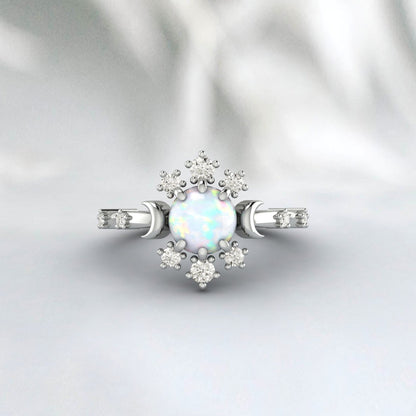 Natural Opal Engagement Ring 925 Sterling Silver Fire Opal Ring Gift For Her 