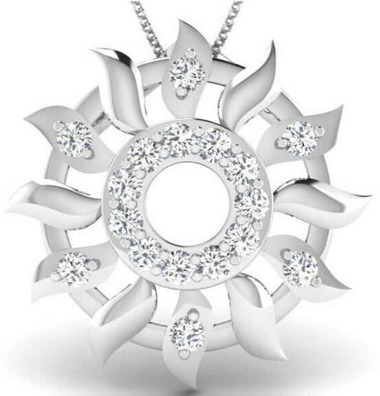 925 Sterling Silver Sunflower Pendant Necklace CZ Sun Starburst Gift For Women