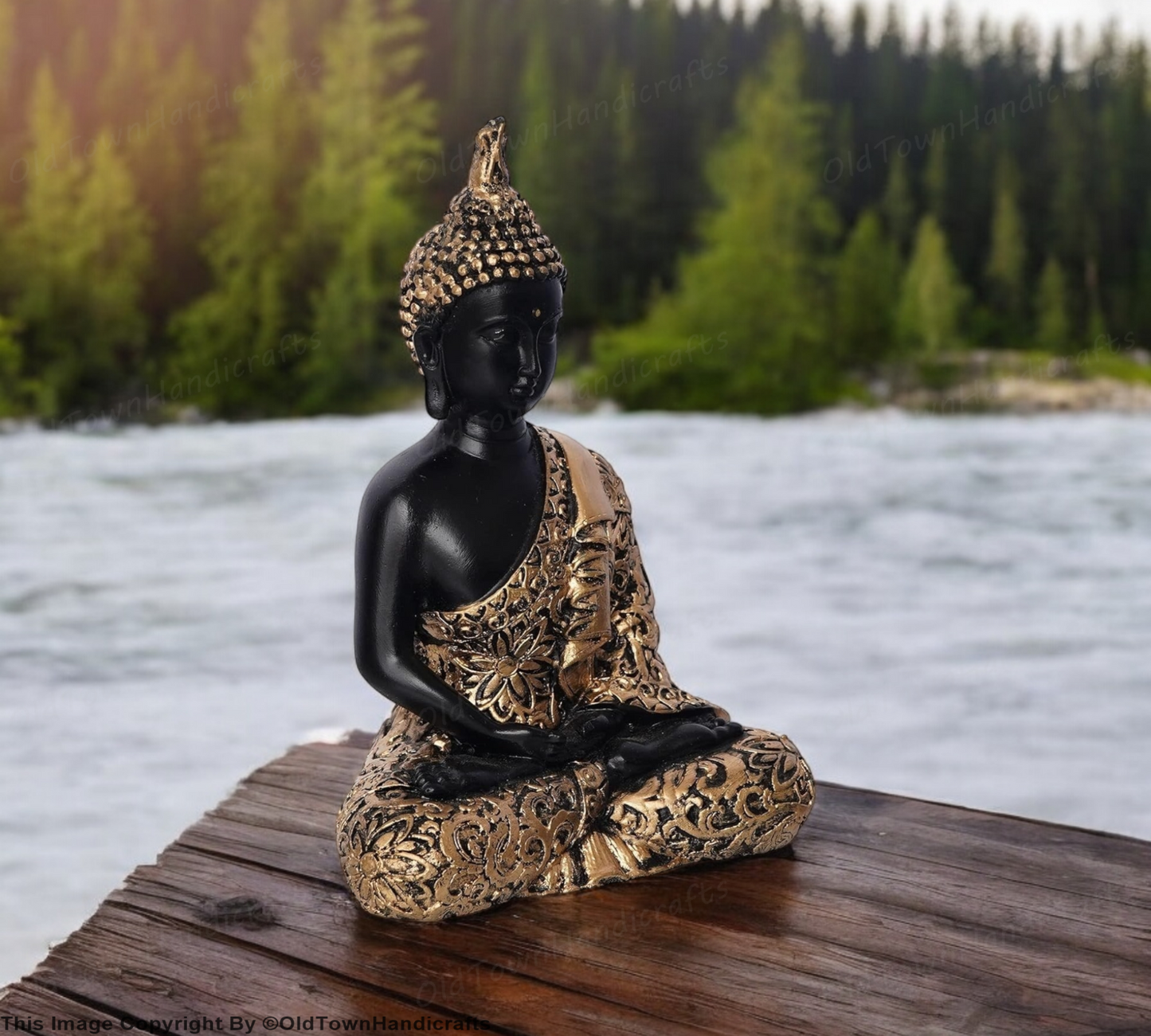 Black & Copper Polyresin Meditating Lord Buddha Statue Ideal for Home Decor Gift