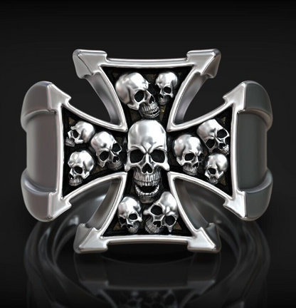 Knights Templar Maltese Cross Ring 925 Silver Signet Christian Gift Men US5 ~15