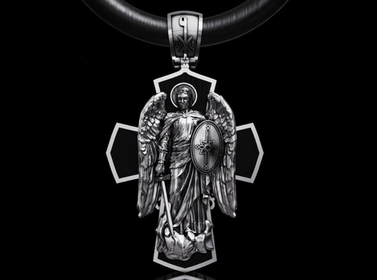 Saint Michael Archangel Cross Pendant Necklace Wings Gift For Men Women Necklace