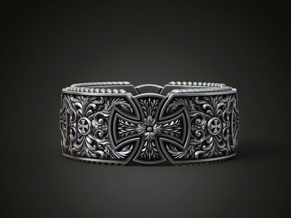 925 Silver Templar Cross Band Ring Gothic Christian Faith Hope Love Ring US5 ~15