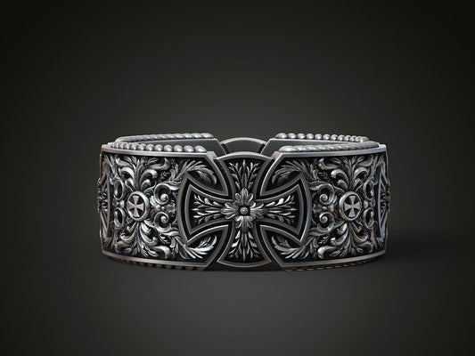 925 Silver Templar Cross Band Ring Gothic Christian Faith Hope Love Ring US5 ~15