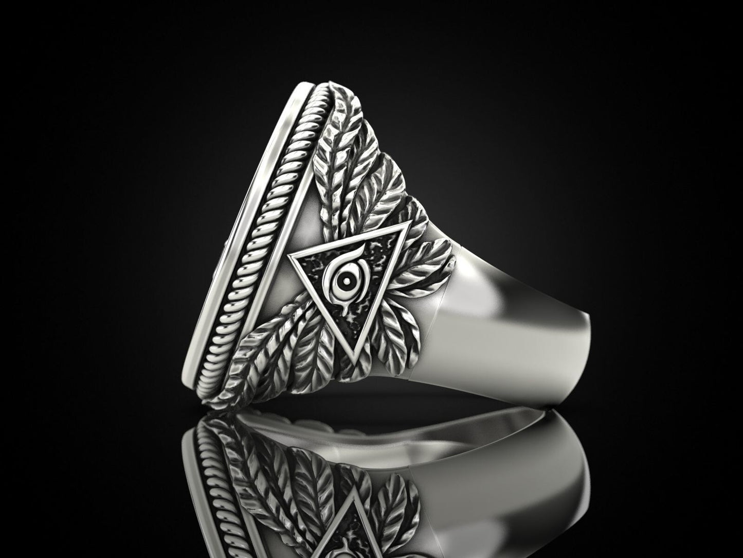Mason Ring US7-15 Silver Eye of Providence G Symbol Handcrafted Gift For Men